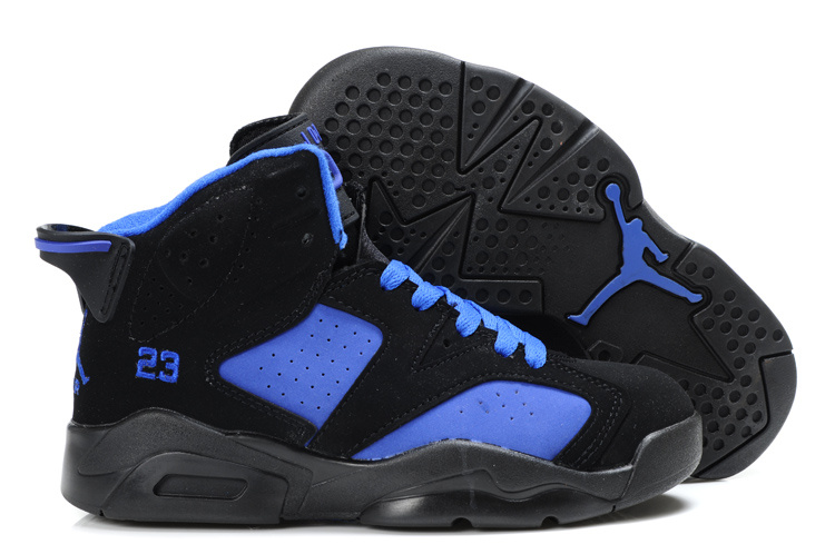 Cheap Air Jordan Shoes 6 Black Blue For Kids - Click Image to Close